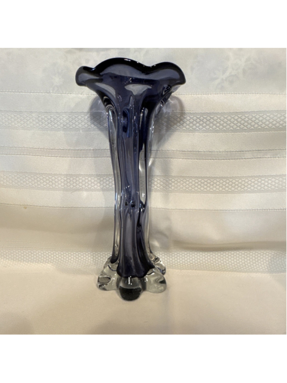 Glossy Purple Clear Art Glass Vase Decorative Unmarked Modern Accent Centerpiece